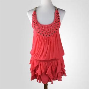 Agaci Coral Rhinestone Studded Dress